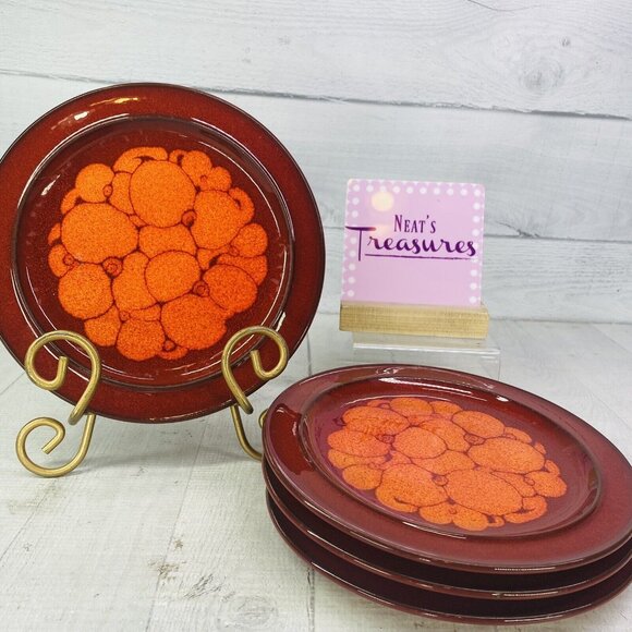 Hutschenreuther Germany HUT1213 Red Orange Floral Ceramic Salad Plates Set of 4 - Picture 1 of 16